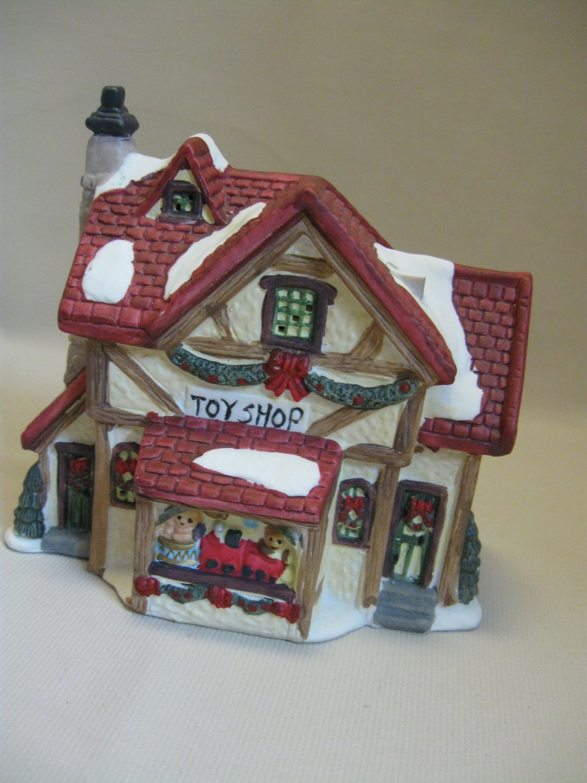 Porcelain Bisque Christmas Village Building  Toy Shop - £9.48 GBP