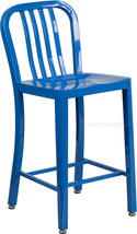 Mid-Century Blue &#39;Navy&#39; Style Counter Stool Cafe Patio Chair Outdoor Commercial - £141.51 GBP