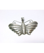 Sterling Silver Puffy MOTH BUTTERFLY Pendant - 2 inches - FREE SHIPPING - $40.00