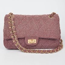 Quilted Denim Shoulder Bag Chain Strap Light Red - $428.57 MXN