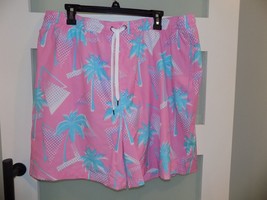 Sonoma Jazz Palm Tree Print Pink/Turquoise Swim Trunks Size XXL Men&#39;s NEW - $25.38