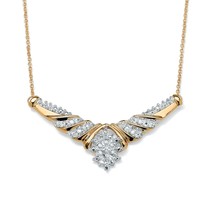 10K Yellow Gold Diamond Cluster Chevron Necklace Pendant With 16&quot; Chain - £721.64 GBP