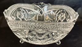 Pressed Glass Footed Serving Bowl Heavy 8-5/8&quot; x 4&quot; Diamond Point &amp; Rose Pattern - £25.11 GBP