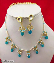 Indian Joharibazar Firoza Gold Plated Kundan 1Layr Necklace Earrings Jewelry Set - $19.64