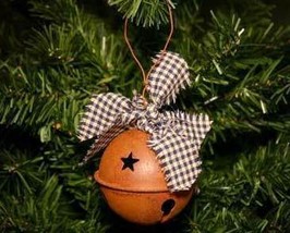 Rusty Tin Christmas Bell Ornament with Stars - £3.19 GBP