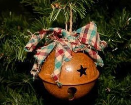 Rusty Tin Christmas Bell Ornament with Stars - £4.78 GBP