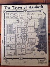 Vintage 90s Fan Made Dungeons Dragons D&amp;D Town of Hauberk Fantasy RPG City Map - £62.94 GBP
