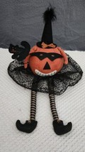 Primitive Folk Art Pumpkin Head Doll Halloween Fall Witch Shelf Sitter Autumn - £24.07 GBP