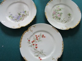 Antique Limoges France 3 Flower Salad Plates, Poppies, Wild Berries Plates PICK1 - £98.50 GBP