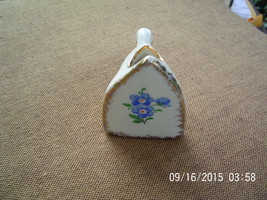 Miniature Iron Vase , Blue Flowers &amp; Gold Trim - $5.00