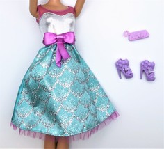 Mattel Barbie 2012 Gown Life Fashion Teal and Purple Sparkle Dress - £9.40 GBP