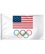  US Olympic Team - 3&#39;X5&#39; Polyester Flag (USA with Rings) - £31.60 GBP