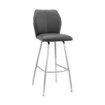 30&quot; Gray And Silver Faux Leather And Iron Bar Height Bar Chair - $279.57 CAD