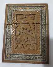 Vtg Hand Carved Wooden Business Card Holder Storage Credit Cards Case Inlaid - £37.62 GBP