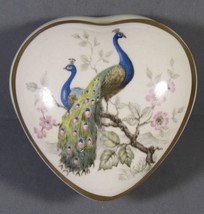 Royal Worcester Peacock Trinket Dish Heart Shaped Palissy 2.5&quot; x 2.75&quot; E... - £10.17 GBP