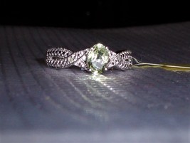 Rare Green Sillimanite Oval Solitaire & Diamond Ring, Silver, Size 7, 1.01(Tcw) - $39.99