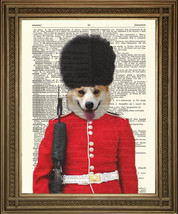 QUEEN&#39;S CORGI GUARD: Dictionary Art Print with Royal Dog in Uniform (8x10&quot;) - £6.27 GBP