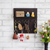 remium Wooden Key Chain Wall Hanging Board with 14 Hooks and Shelf - Brown - £18.98 GBP