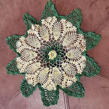 Vintage Crochet Raised Flower Doily 13 Inch Yellow Green - $13.10