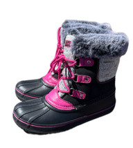 London Fog Youths Insulated Grey with Pink Trim Fur Waterproof Snow Boots - £47.36 GBP