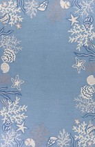 5' X 8' Sea Blue Hand Hooked Bordered Coral Reef Indoor Area Rug - €232,87 EUR