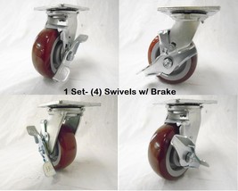 5&quot; x 2&quot; Swivel Casters with Brake Polyurethane Wheel 600 lbs each Tool B... - $62.37