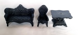 3 Pc Vtg Cast Iron Doll House Miniature Furniture Set Sofa Chair Table V... - $10.84