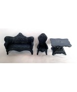 3 Pc Vtg Cast Iron Doll House Miniature Furniture Set Sofa Chair Table V... - $10.84