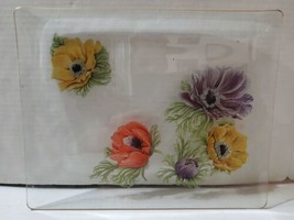 Vintage Floral Clear Dresser Accent Tray Trinket Dish 11.5x9.25 Rectangl... - £29.28 GBP
