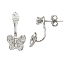 Sterling Silver Front 3mm CZ with Back Dangling Butterfly Stud Earrings - £23.51 GBP