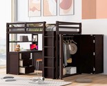 Full Size Loft Bed with Drawers,Desk,and Wardrobe, Wooden Loft Beds Fram... - $1,337.99