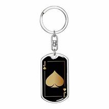 Casino Poker Jewelry Jack of Spades Gold Swivel Keychain Dog Tag Stainless Steel - £31.10 GBP