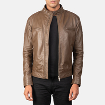 LE Gatsby Brown Leather Biker Jacket - £109.82 GBP+