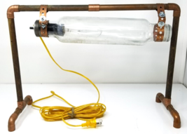 Industrial Repurposed Vacuum Glass Lamp Copper Pipe Frame Steampunk - £46.24 GBP