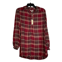 Max Studio Flannel Shirt Size Small 3/4 Button Roll Up Sleeve Red Plaid Womens - £23.25 GBP