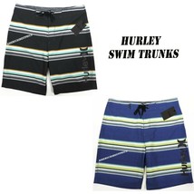 Hurley New Mens Serape Stripe Board Shorts Swim Trunks Quick Dry Black &amp; Blue - £22.10 GBP