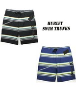 HURLEY NEW MENS SERAPE STRIPE BOARD SHORTS SWIM TRUNKS QUICK DRY BLACK &amp;... - $35.49 CAD