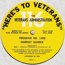 HARRIET SCHOCK / JAMES FRASER LP Here&#39;s to Veterans Radio Show - $19.75