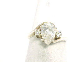 Pear-Cut CUBIC ZIRCONIA Vintage RING with Round-Cut Accents in STERLING ... - $68.00