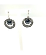 Vintage Sterling Signed PZ Israel Hammered Hoop Round Hematite Dangle Ea... - $1,223.09 MXN