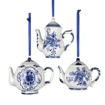 Kurt Adler 2-3 Inches Porcelain Delft Blue Teapot Ornament Set of 3 - $21.77