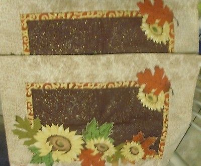  Placemats Pair of Placemats (2) Autumn Leafs & Sunflowers & Sparkles on Brown  - $15.79