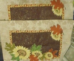  Placemats Pair of Placemats (2) Autumn Leafs &amp; Sunflowers &amp; Sparkles on Brown  - £12.39 GBP