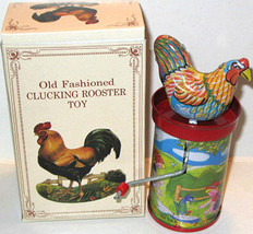 NIB Old Fashioned Clucking Rooster Toy Bright Colors! Metal Novelty Toy UNIQUE! - £5.30 GBP