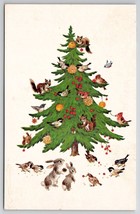 Christmas Tree Woodland Animal Rabbits Squirrels Birds Marian Heath Postcard L23 - £6.38 GBP