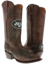 Womens NFL Collection New York Jets Brown Leather Western Cowboy Cowgirl Boots - £72.32 GBP
