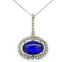 14k Gold Genuine Natural Black Opal and Diamond Pendant with GIA Report (#J6594) - £1,064.86 GBP
