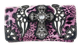 Premium Rhinestone Cross Buckle Leopard Concealed Carry Handbag with Matching Wa - £22.94 GBP