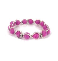 Dark Pink  felt ball bracelet, heart shaped silver metal frame bead bracelet, te - £31.60 GBP
