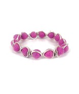 Dark Pink  felt ball bracelet, heart shaped silver metal frame bead brac... - £30.83 GBP